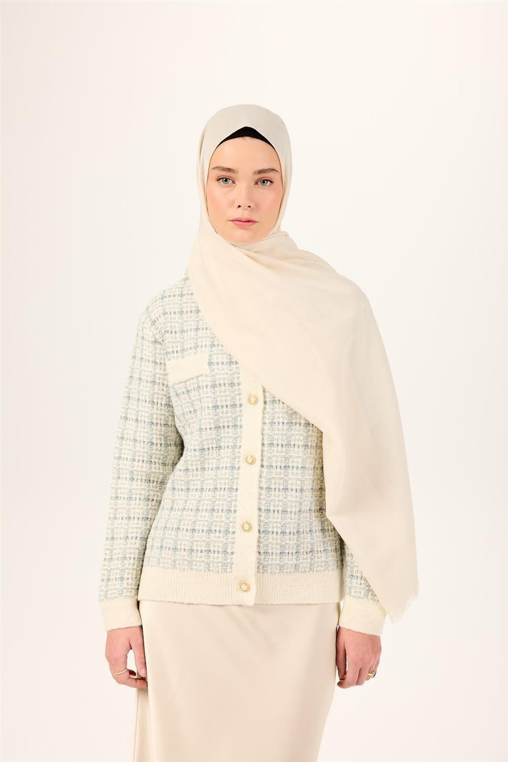 Pamuk Polyester Liva Şal Ekru Düz Dokulu Nefes Alan 90x200