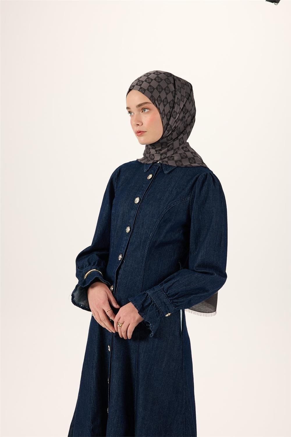 Pamuk Polyester Liva Şal Füme Desenli Tok Duruşlu 90x200