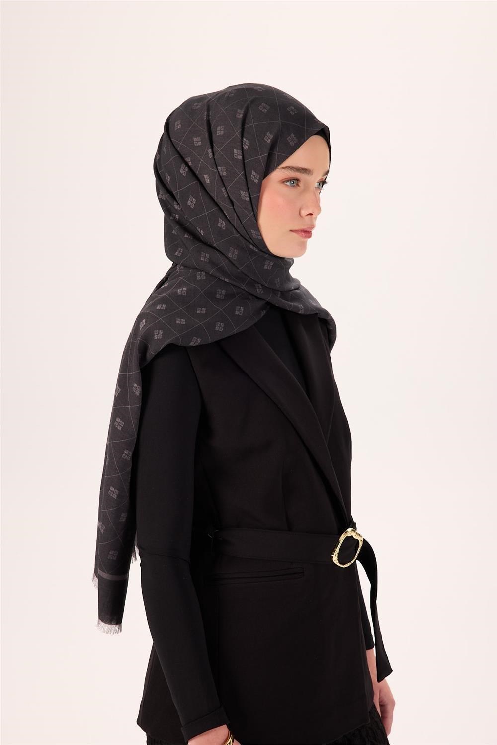 Pamuk Polyester Liva Şal Füme Desenli Tok Duruşlu 90x200