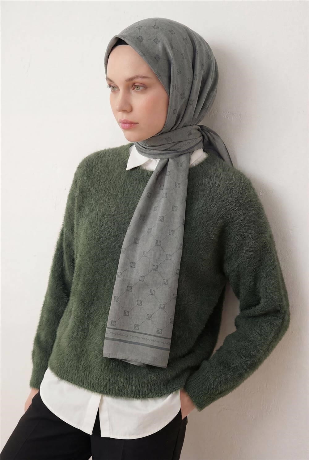 Pamuk Polyester Liva Şal Gri Nefes Alan Dokulu 90x200