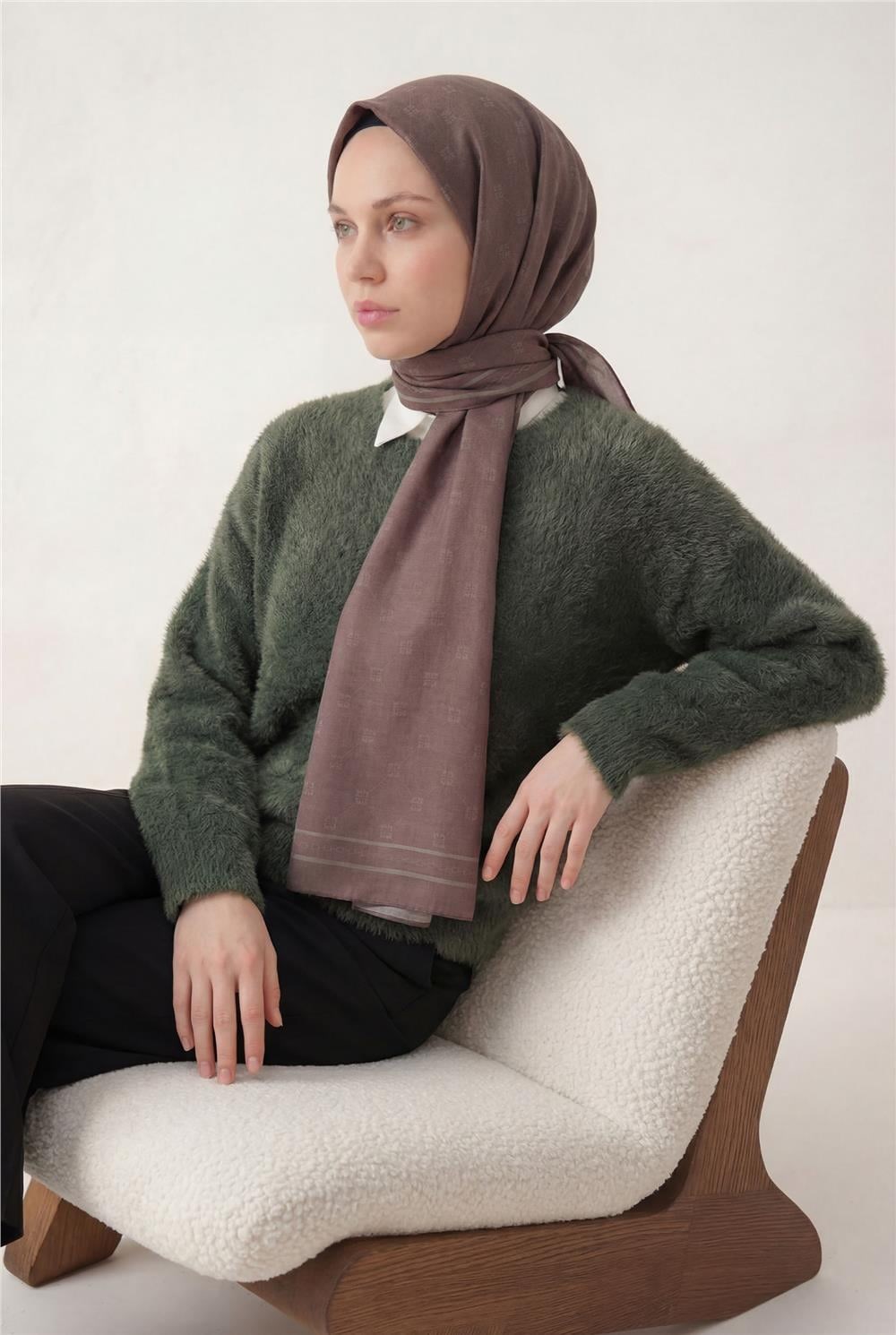 Pamuk Polyester Liva Şal Gül Kurusu Nefes Alan Dokulu 90x200