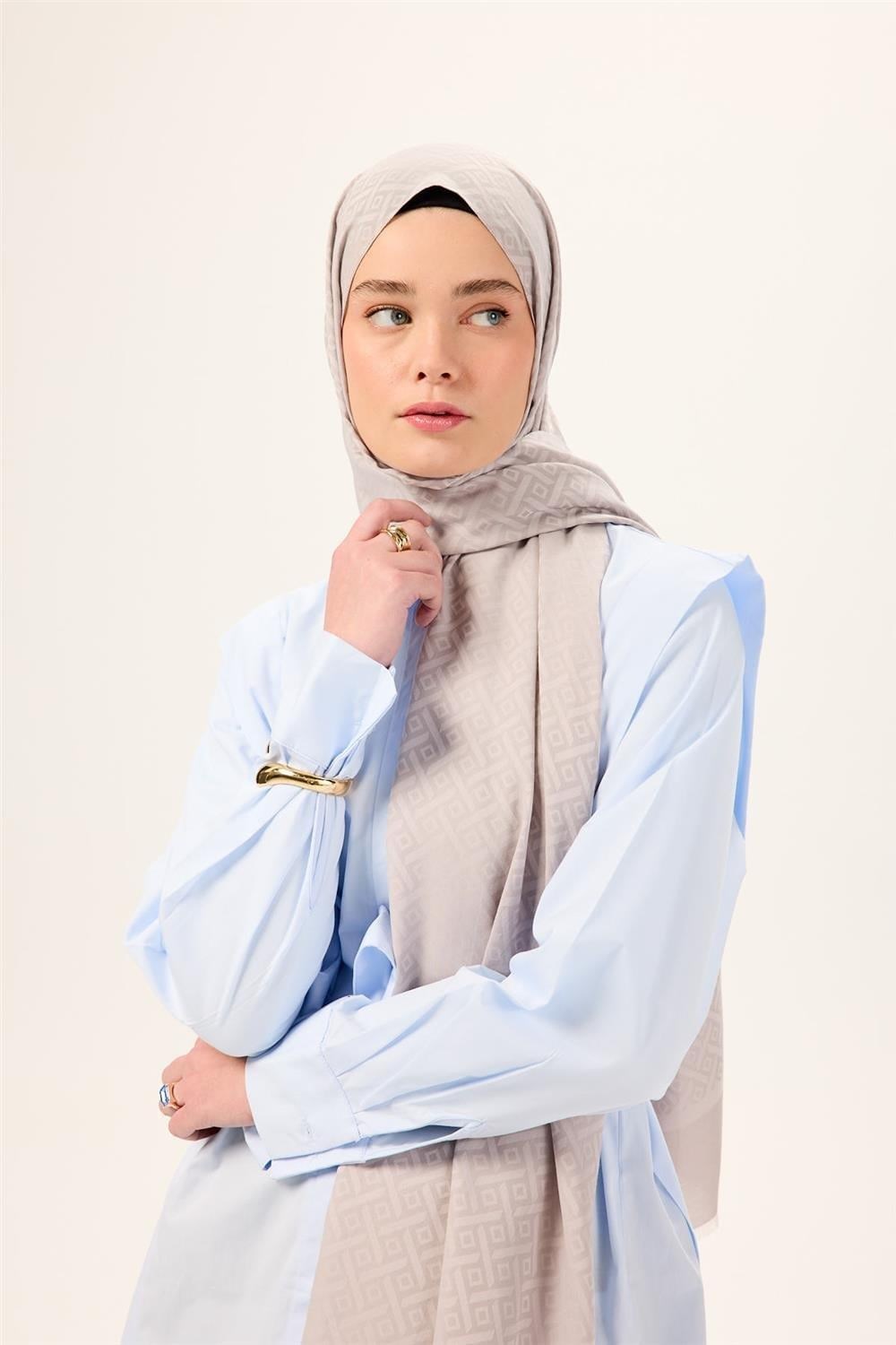 Pamuk Polyester Liva Şal Gümüş Dokulu Nefes Alan Doğal Yapılı 90x200