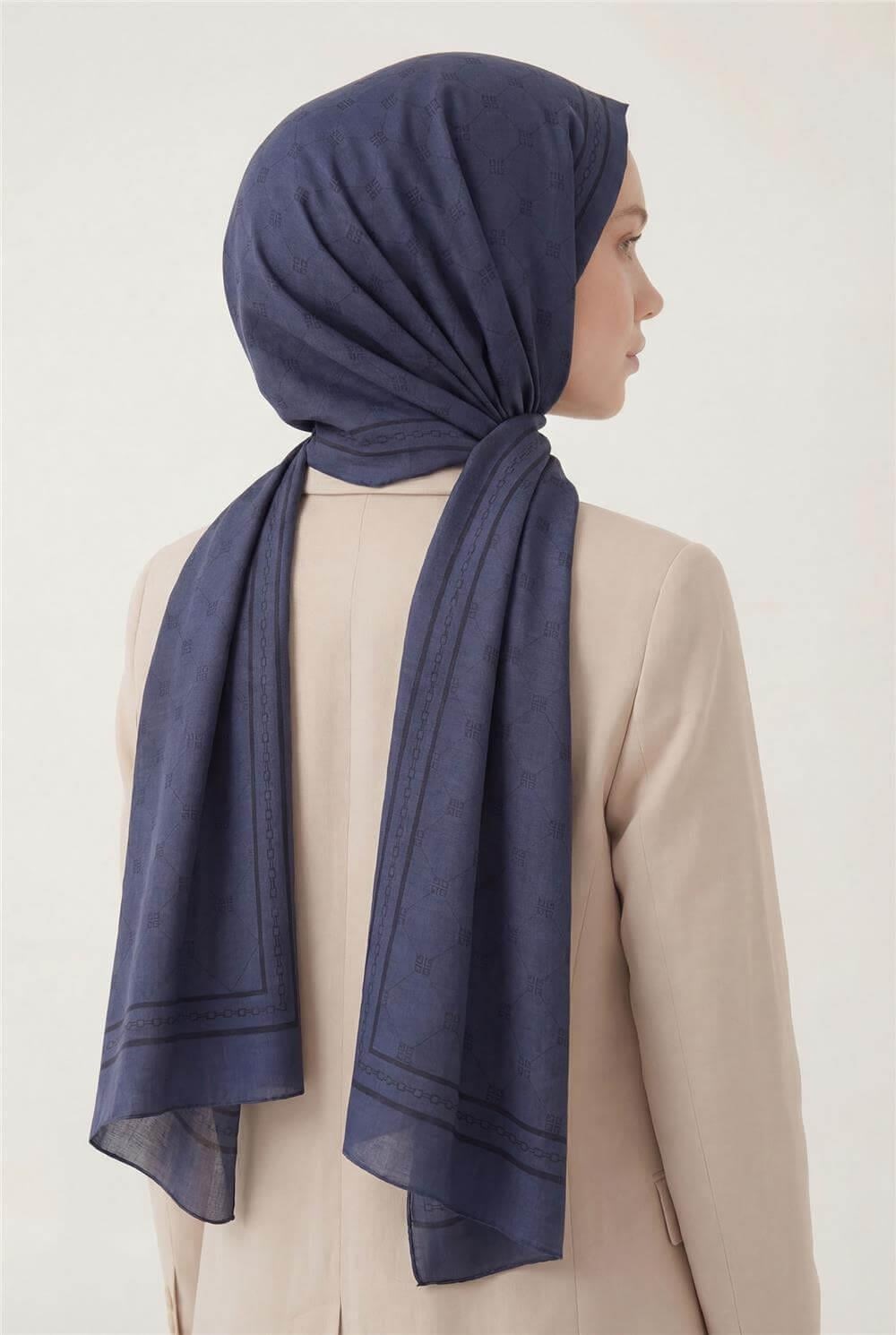 Pamuk Polyester Liva Şal İndigo Nefes Alan Dokulu 90x200