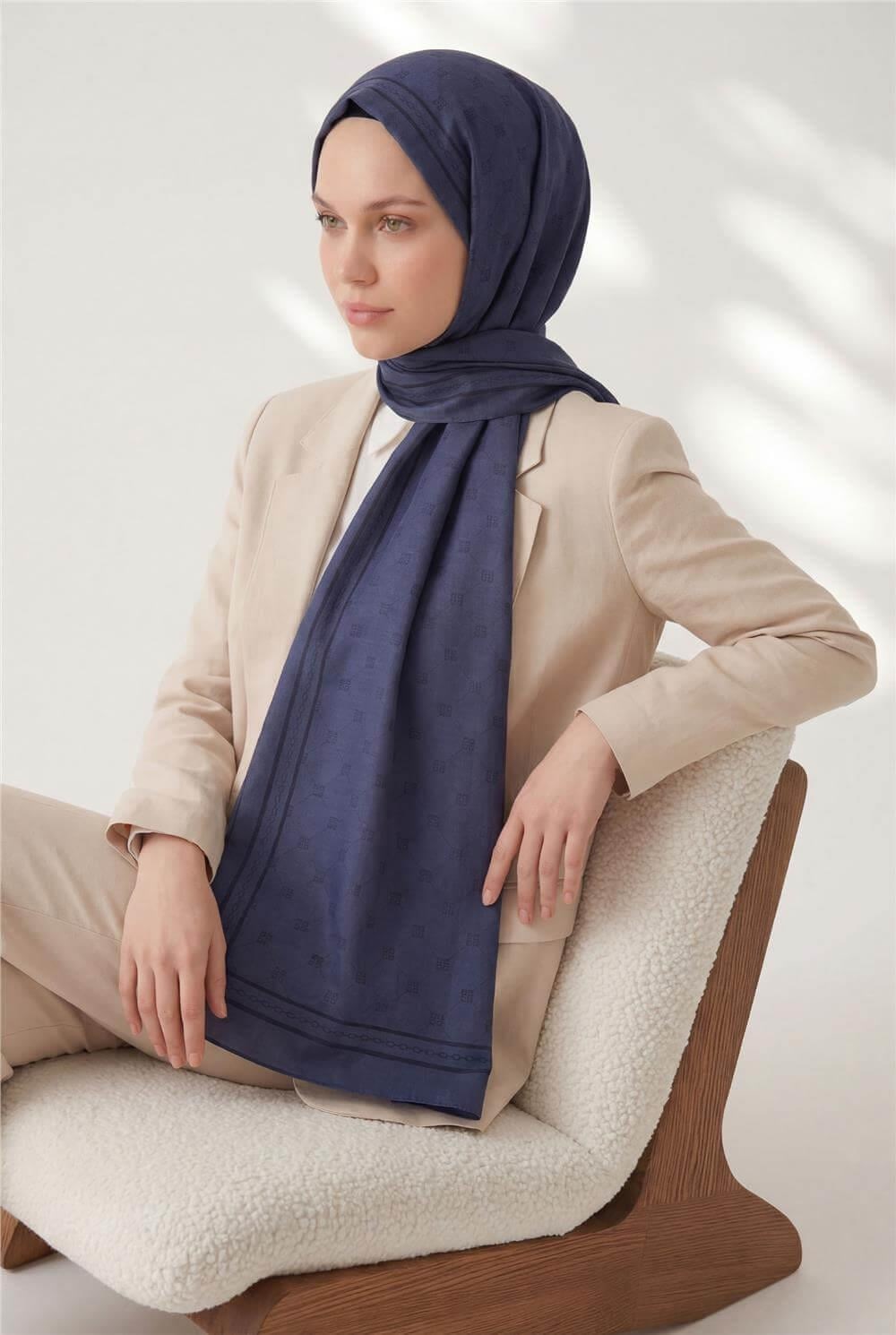 Pamuk Polyester Liva Şal İndigo Nefes Alan Dokulu 90x200