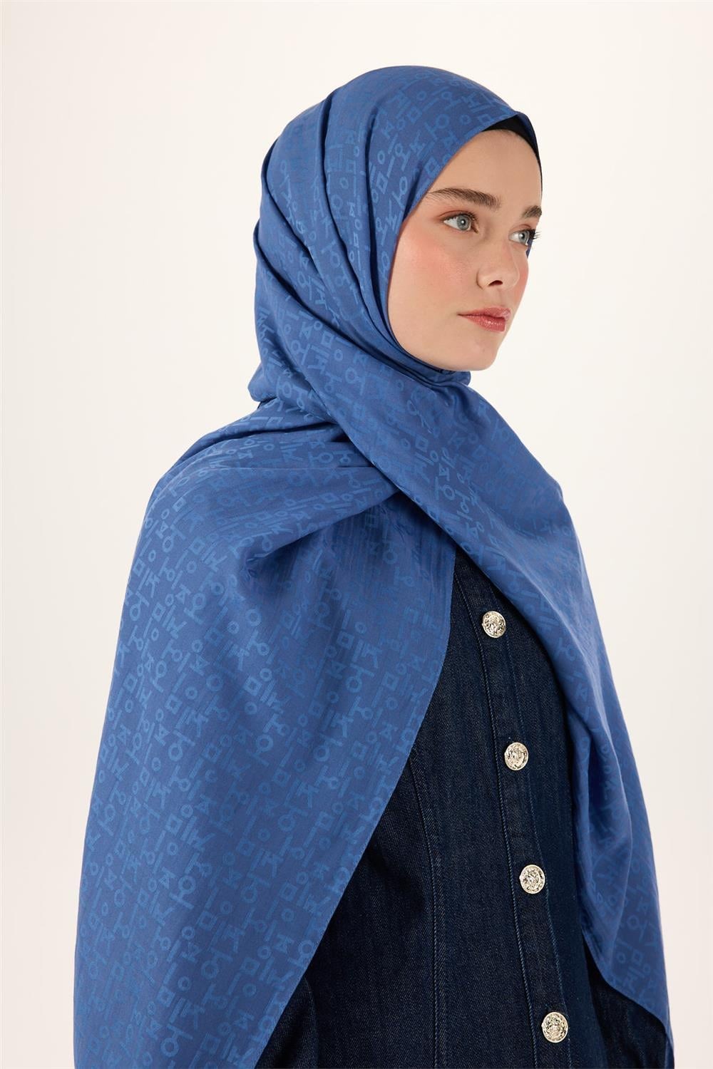 Pamuk Polyester Liva Şal İndigo Nefes Alan Dokulu 90x200