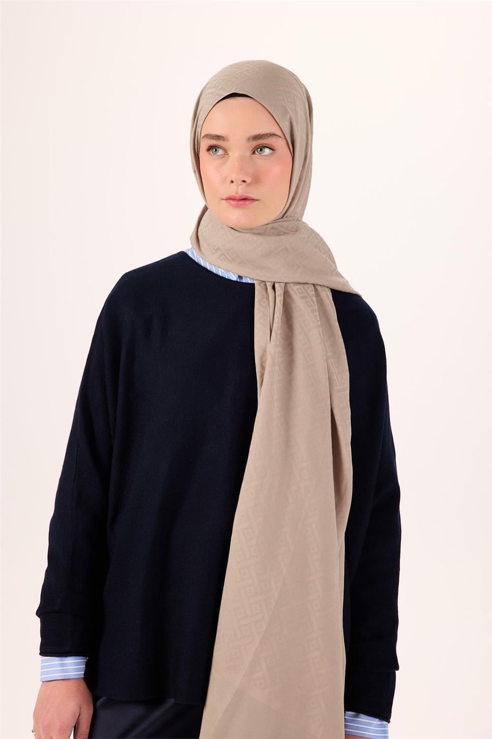 Pamuk Polyester Liva Şal Koyu Bej Dokulu Nefes Alan Doğal Yapılı 90x200