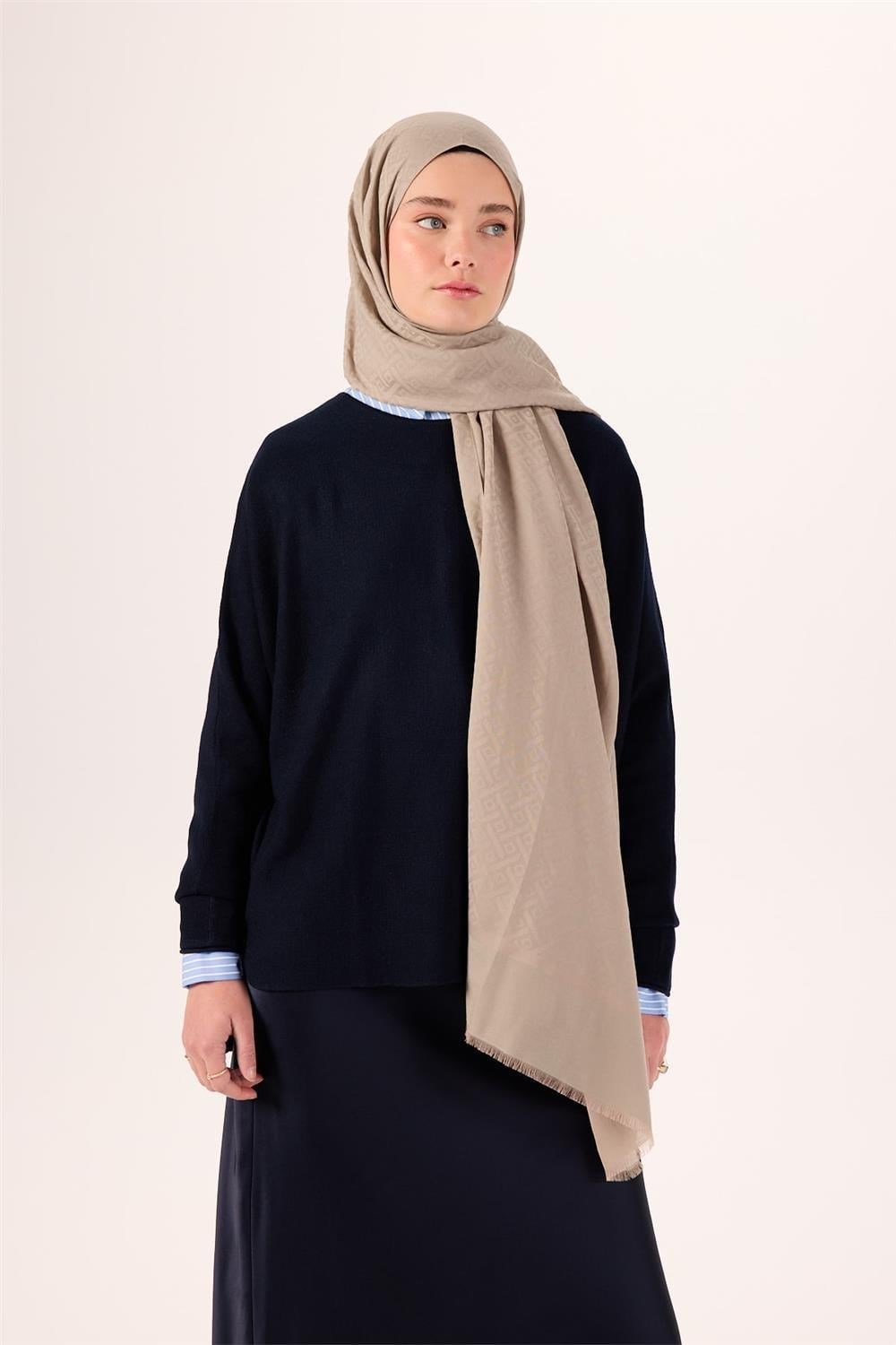 Pamuk Polyester Liva Şal Koyu Bej Dokulu Nefes Alan Doğal Yapılı 90x200