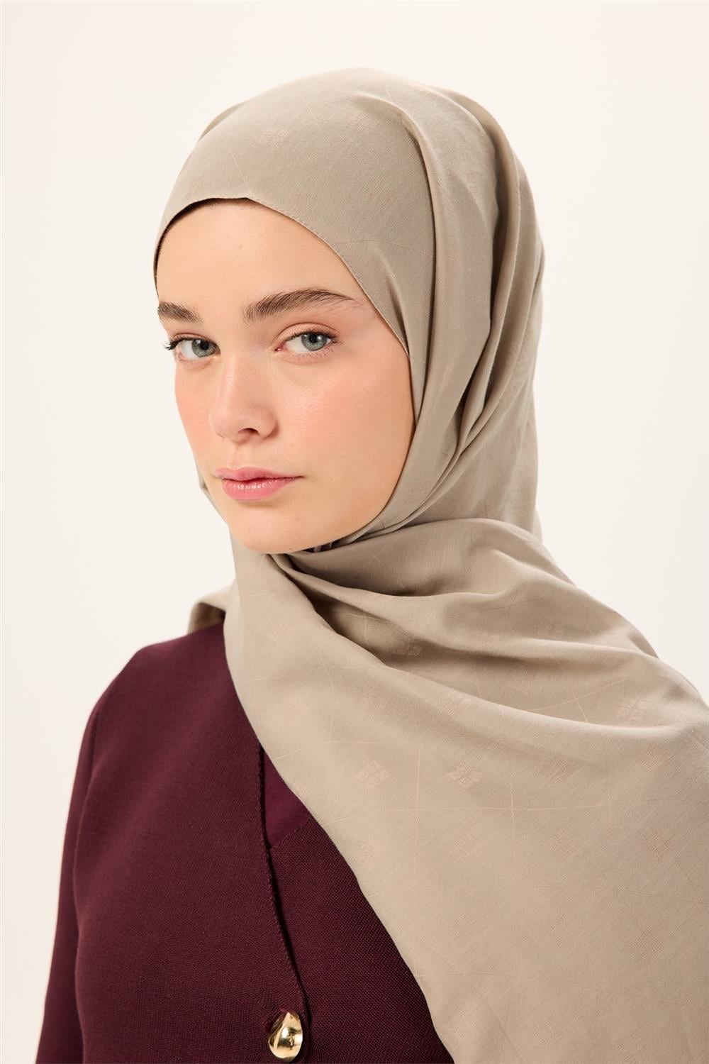 Pamuk Polyester Liva Şal Koyu Bej Düz Dokulu Nefes Alan 90x200