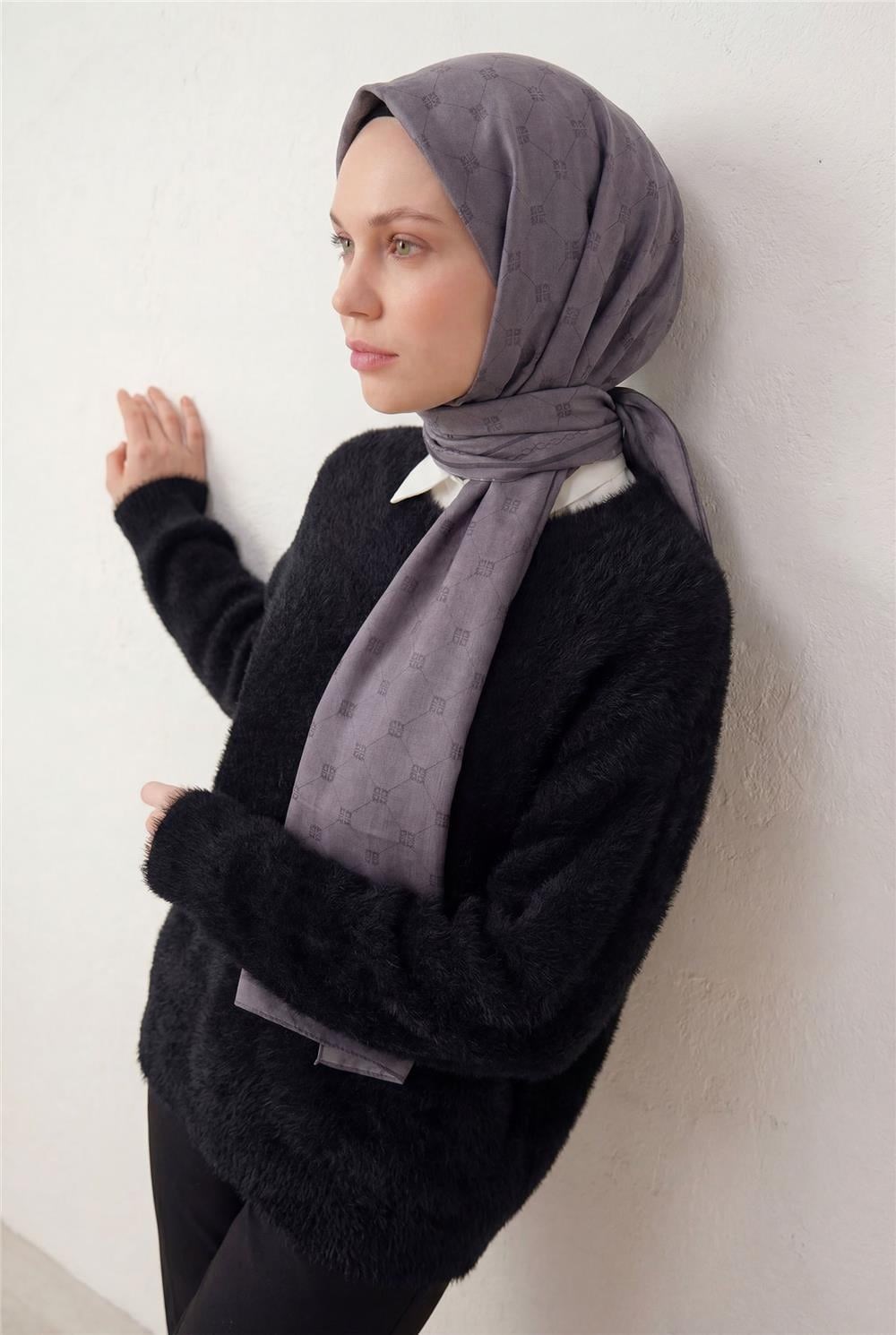 Pamuk Polyester Liva Şal Koyu Lila Nefes Alan Dokulu 90x200