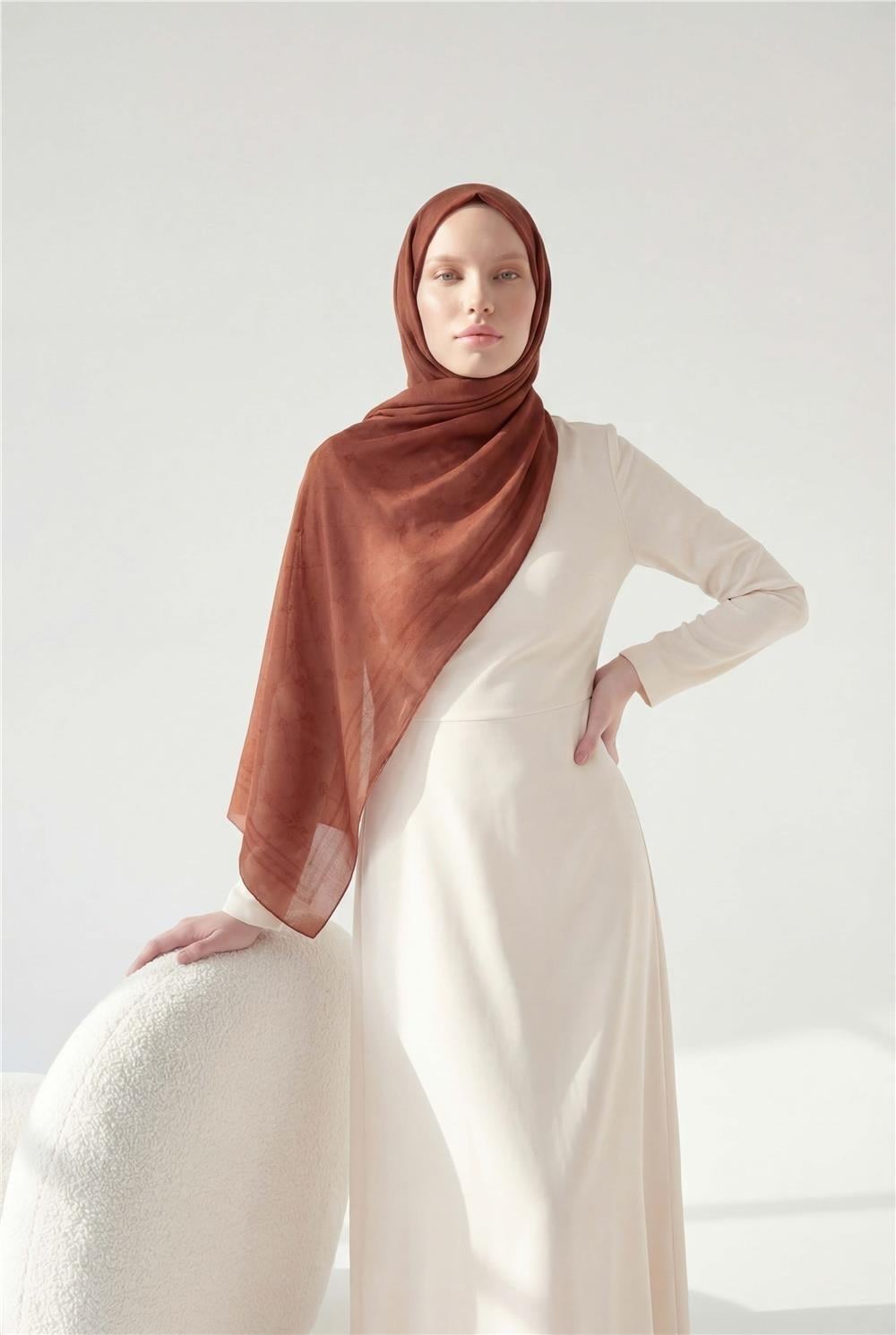Pamuk Polyester Liva Şal Koyu Turuncu Nefes Alan Dokulu 90x200