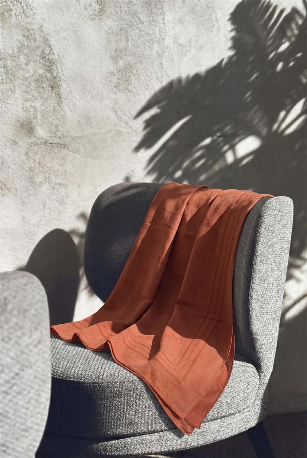 Pamuk Polyester Liva Şal Koyu Turuncu Nefes Alan Dokulu 90x200