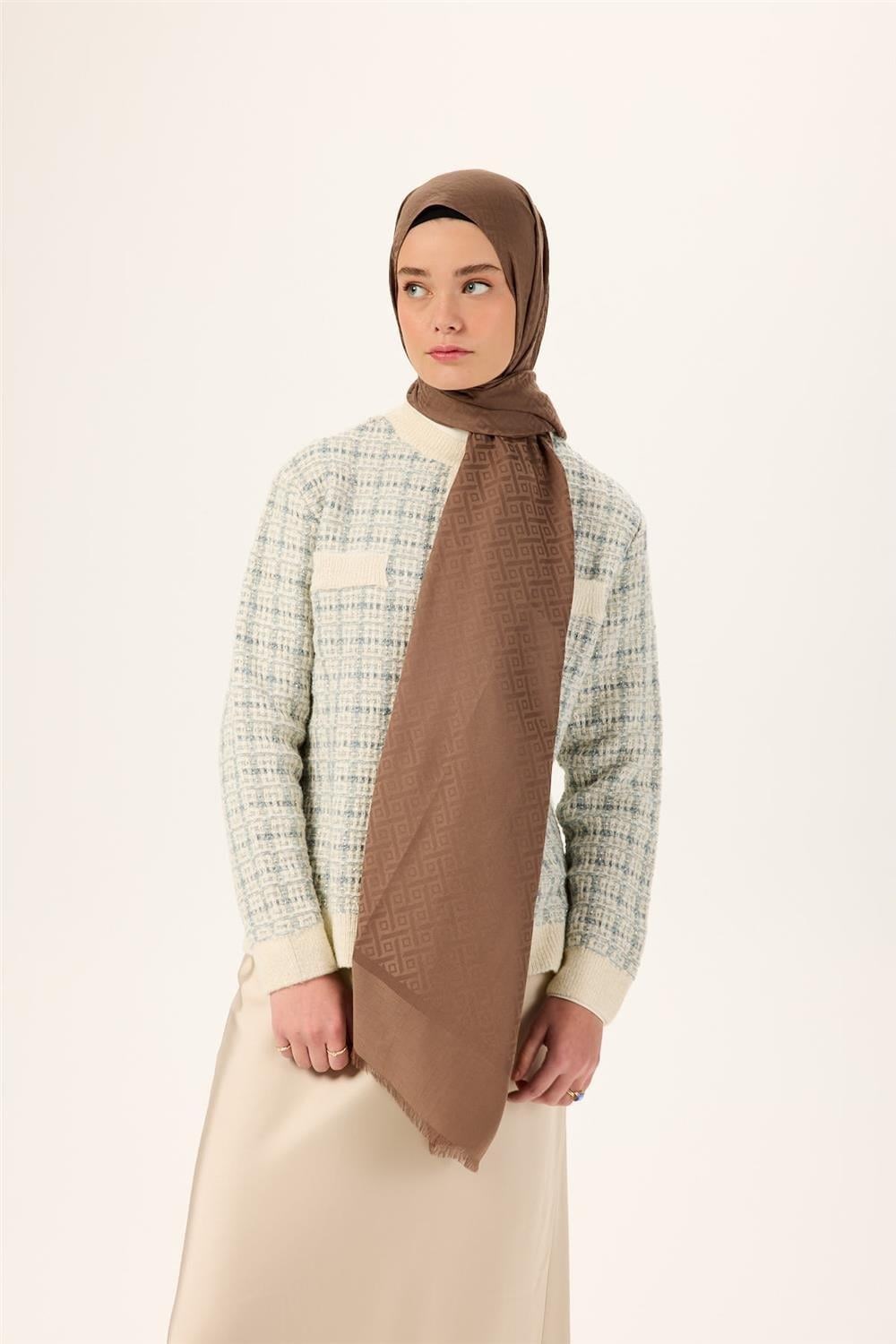 Pamuk Polyester Liva Şal Koyu Vizon Dokulu Nefes Alan Doğal Yapılı 90x200