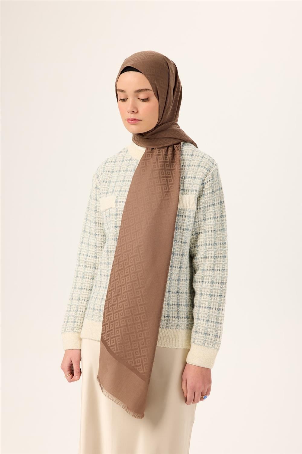 Pamuk Polyester Liva Şal Koyu Vizon Dokulu Nefes Alan Doğal Yapılı 90x200
