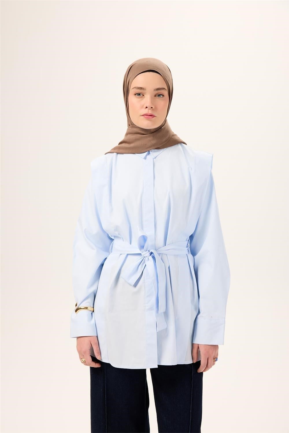 Pamuk Polyester Liva Şal Koyu Vizon Düz Dokulu Tok Duruşlu 90x200
