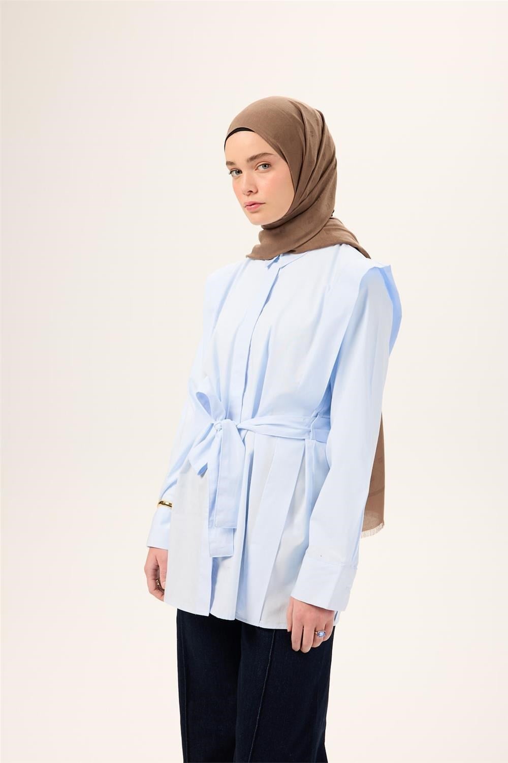 Pamuk Polyester Liva Şal Koyu Vizon Düz Dokulu Tok Duruşlu 90x200