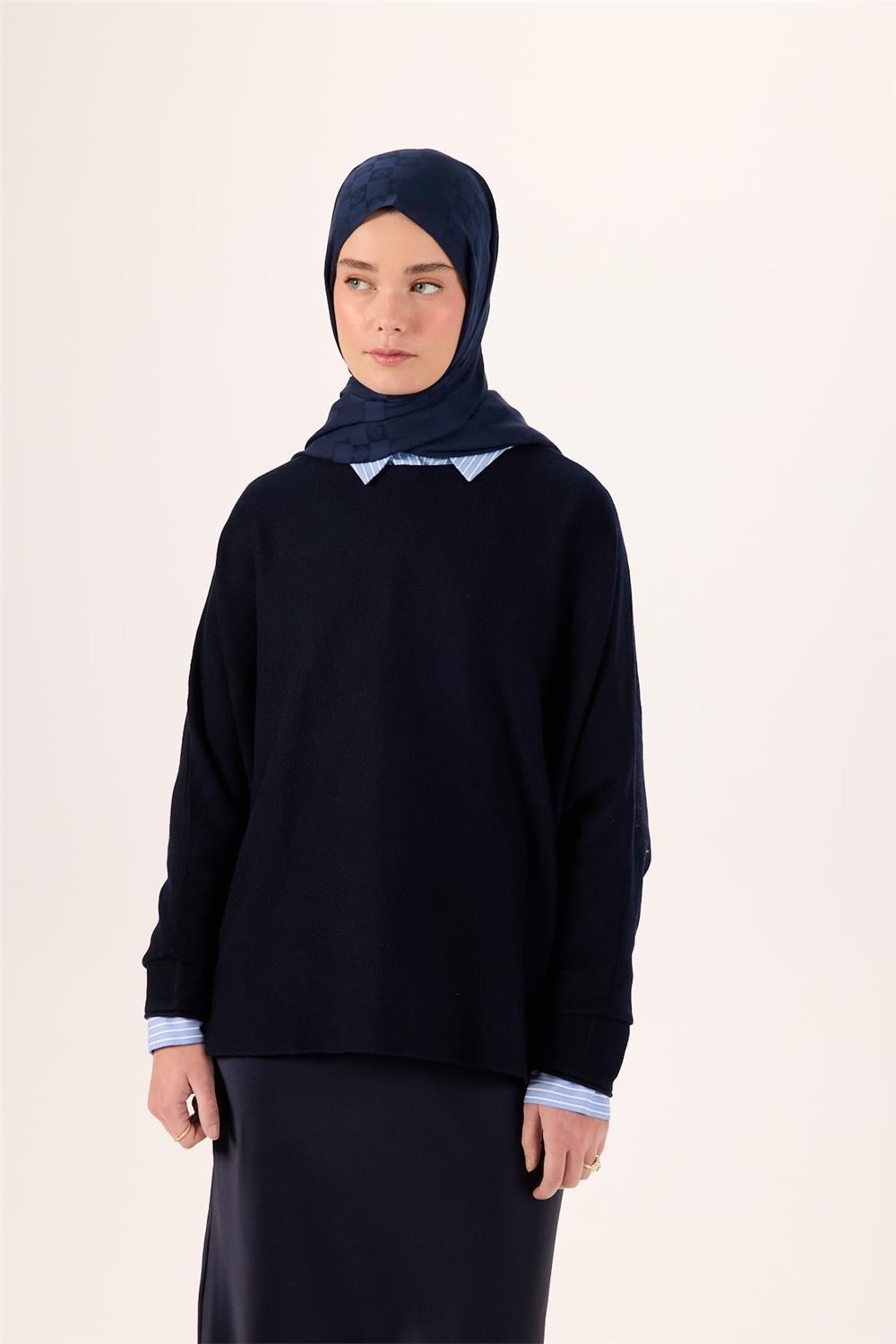 Pamuk Polyester Liva Şal Lacivert Dokulu Nefes Alan 90x200