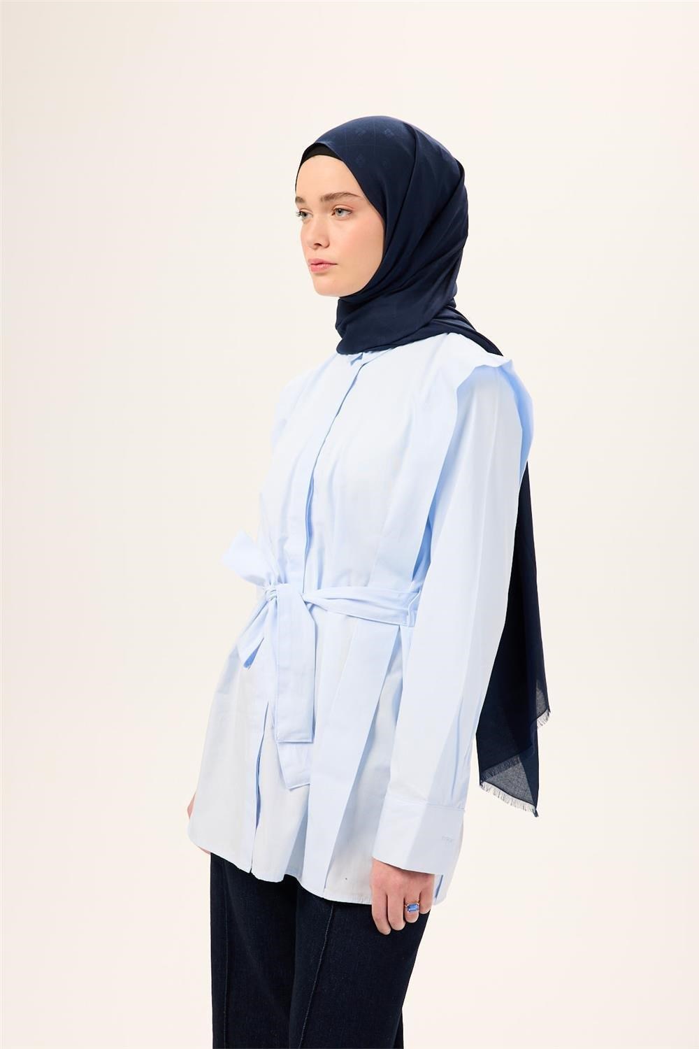 Pamuk Polyester Liva Şal Lacivert Dokulu Nefes Alan Doğal Yapılı 90x200