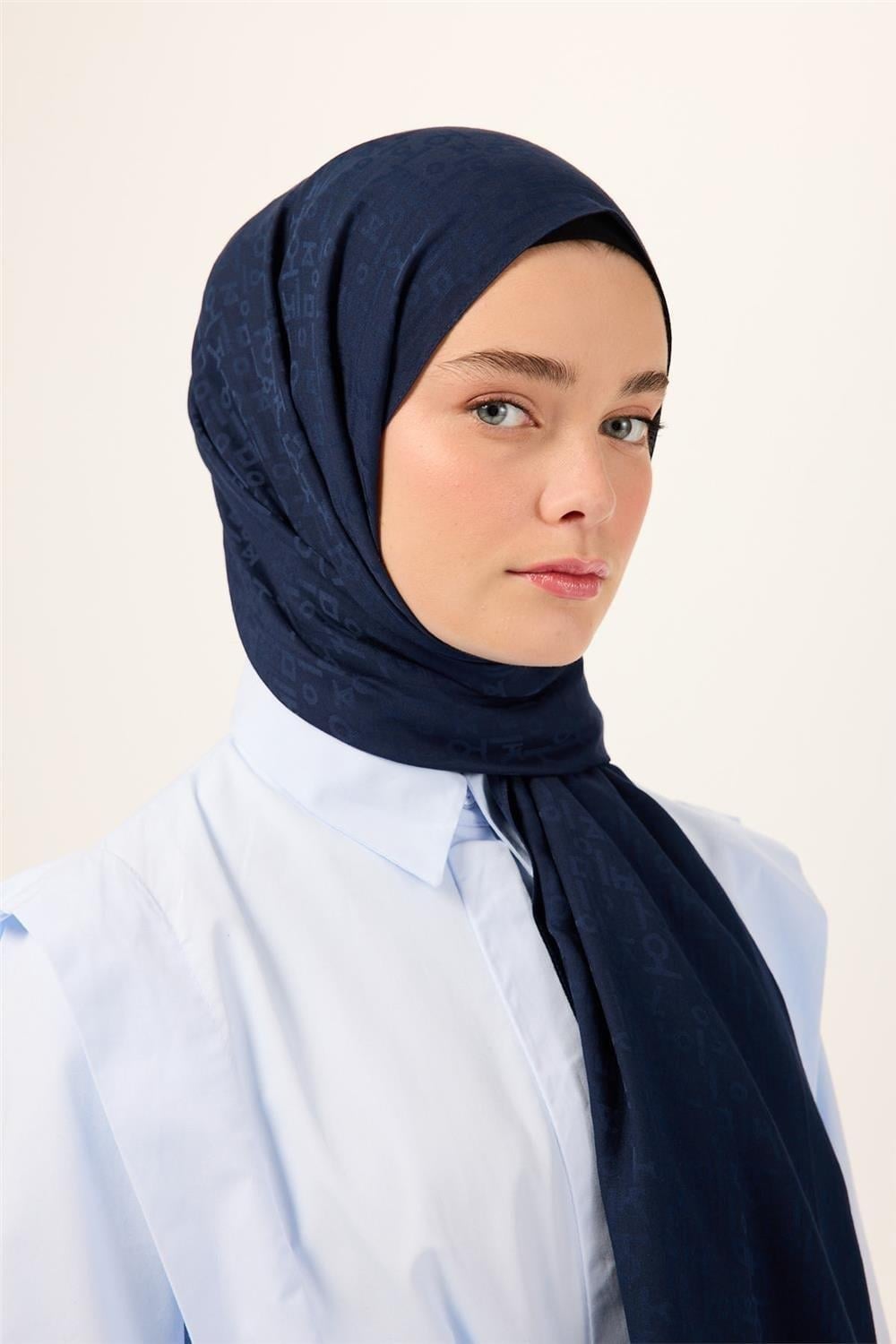 Pamuk Polyester Liva Şal Lacivert Nefes Alan Dokulu 90x200
