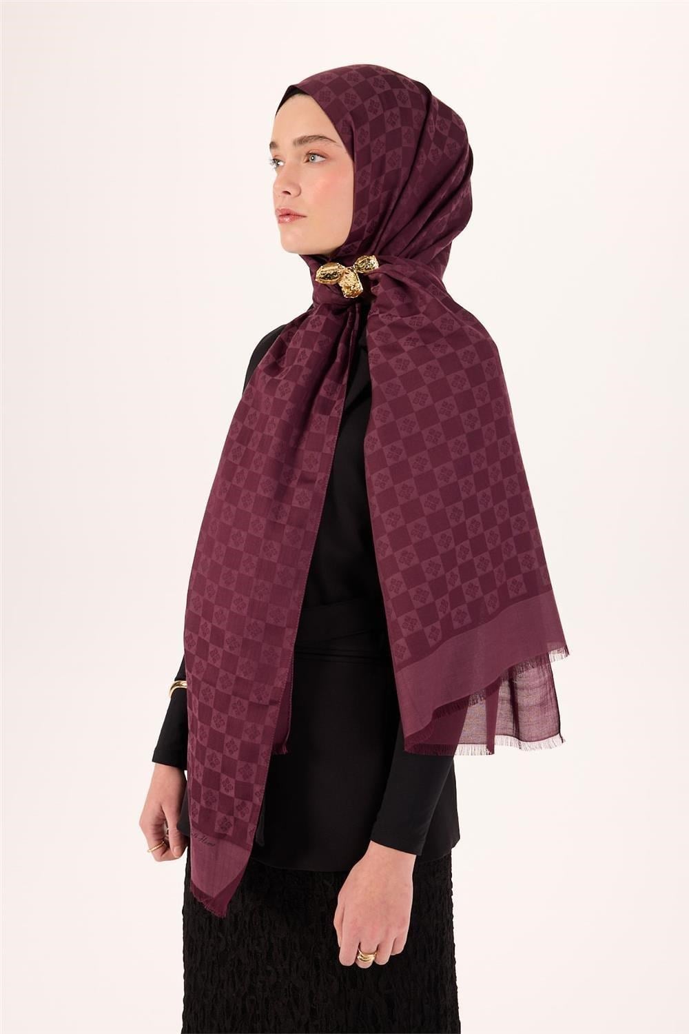 Pamuk Polyester Liva Şal Mürdüm Dokulu Nefes Alan 90x200