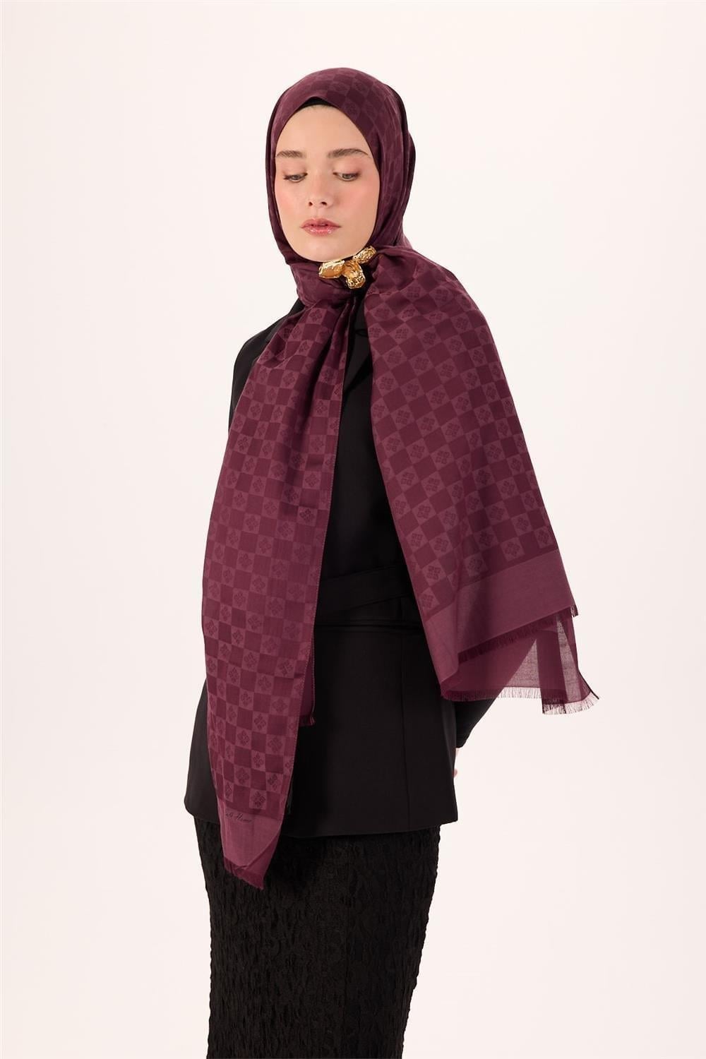 Pamuk Polyester Liva Şal Mürdüm Dokulu Nefes Alan 90x200