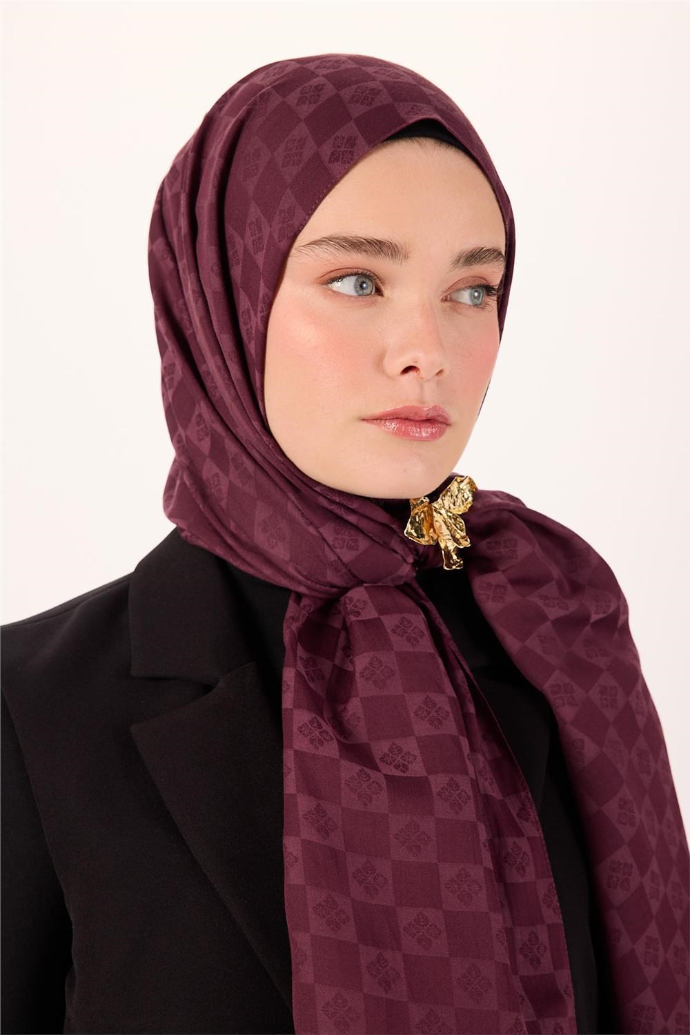 Pamuk Polyester Liva Şal Mürdüm Dokulu Nefes Alan 90x200