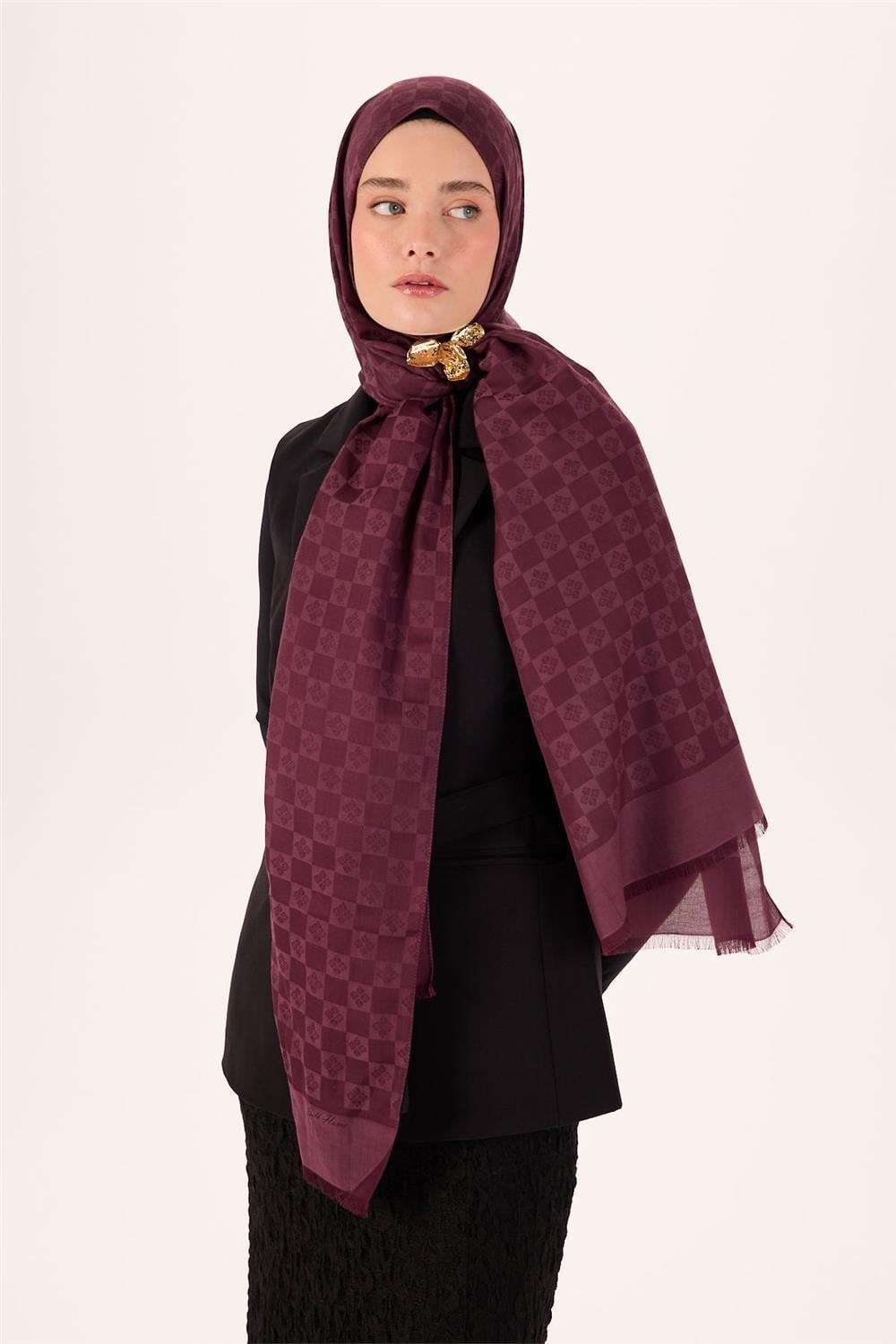 Pamuk Polyester Liva Şal Mürdüm Dokulu Nefes Alan 90x200