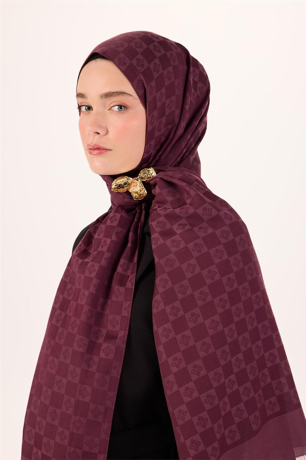 Pamuk Polyester Liva Şal Mürdüm Dokulu Nefes Alan 90x200