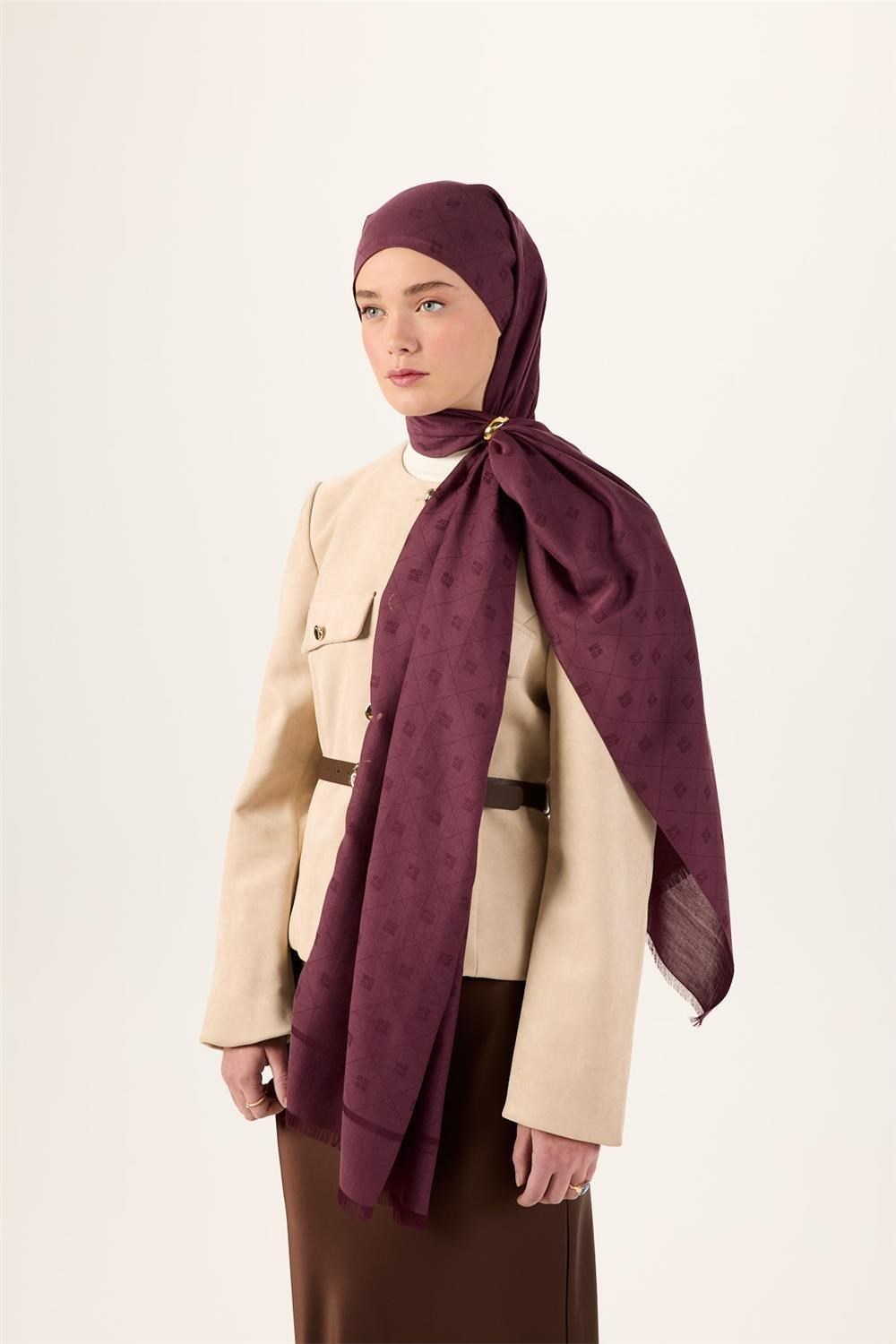 Pamuk Polyester Liva Şal Mürdüm Dokulu Nefes Alan Doğal Yapılı 90x200