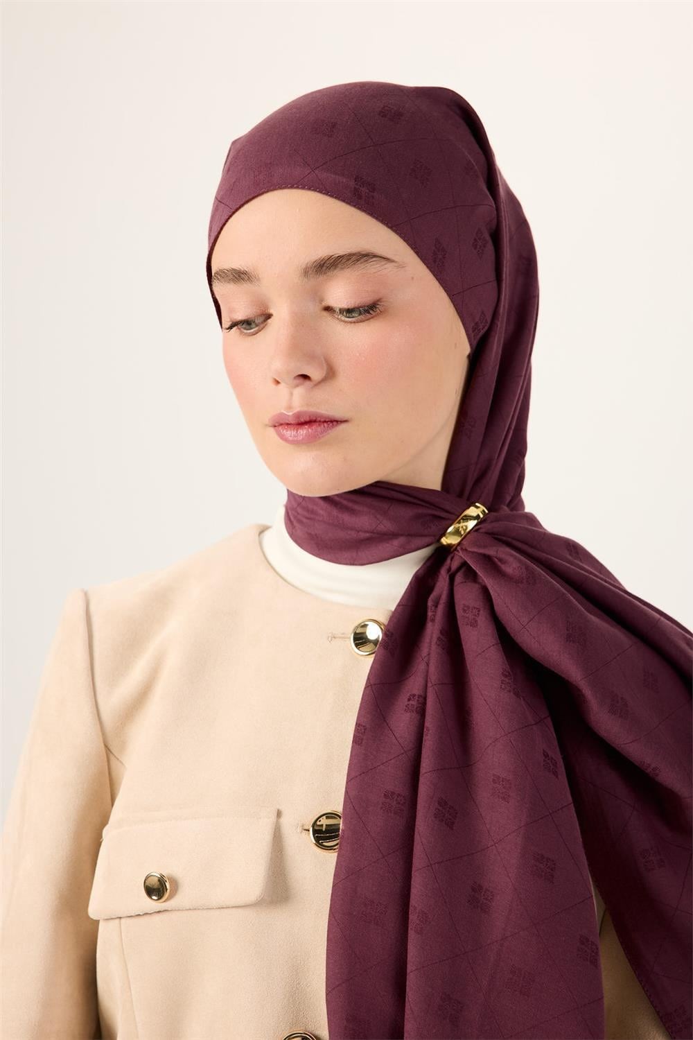 Pamuk Polyester Liva Şal Mürdüm Dokulu Nefes Alan Doğal Yapılı 90x200