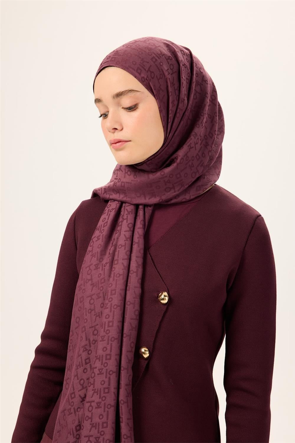 Pamuk Polyester Liva Şal Mürdüm Nefes Alan Dokulu 90x200