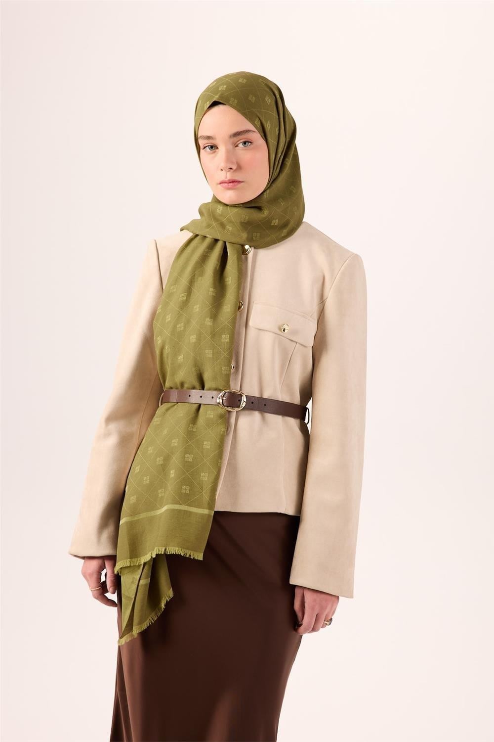 Pamuk Polyester Liva Şal Olive Dokulu Nefes Alan Doğal Yapılı 90x200