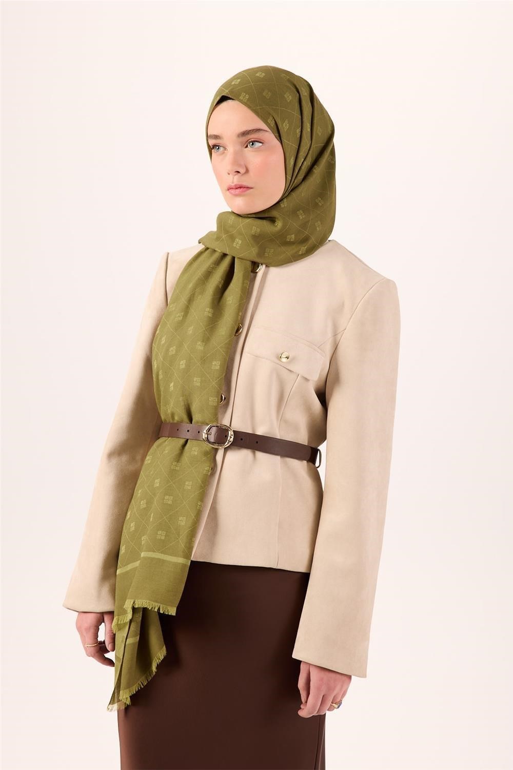 Pamuk Polyester Liva Şal Olive Dokulu Nefes Alan Doğal Yapılı 90x200