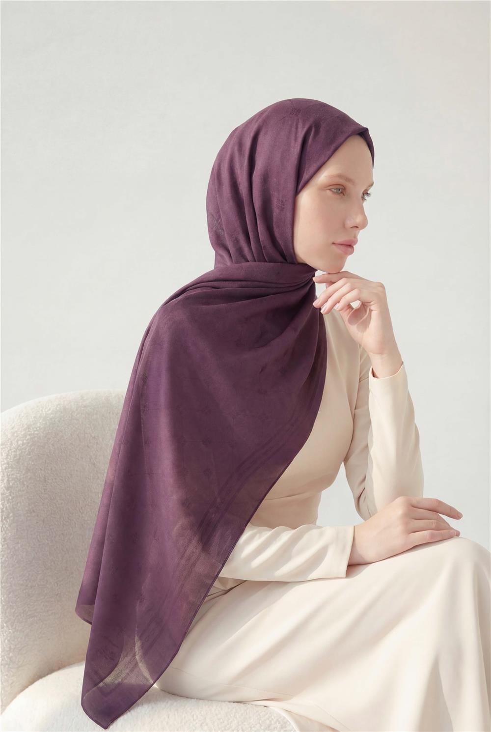 Pamuk Polyester Liva Şal Patlıcan Moru Nefes Alan Dokulu 90x200