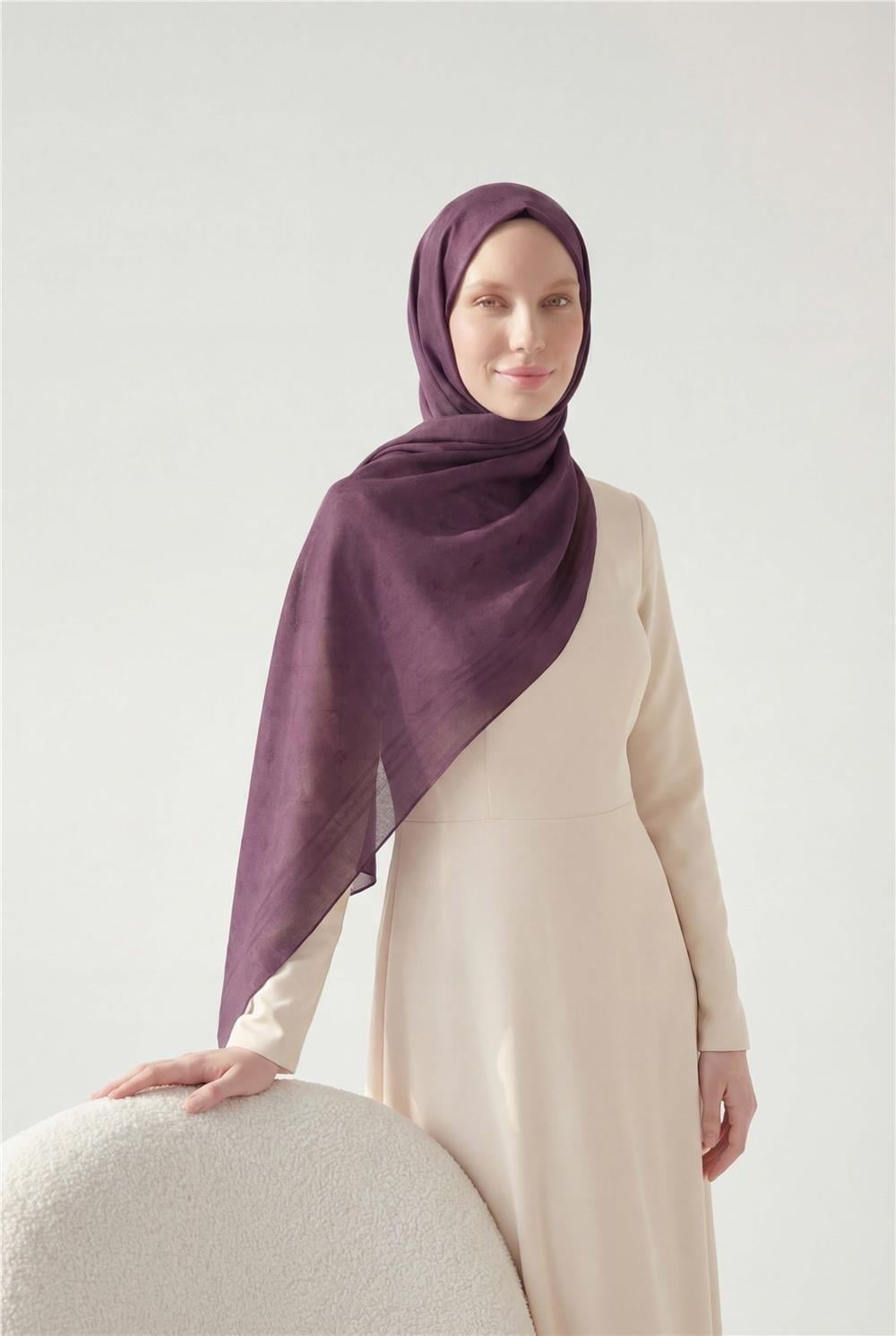 Pamuk Polyester Liva Şal Patlıcan Moru Nefes Alan Dokulu 90x200