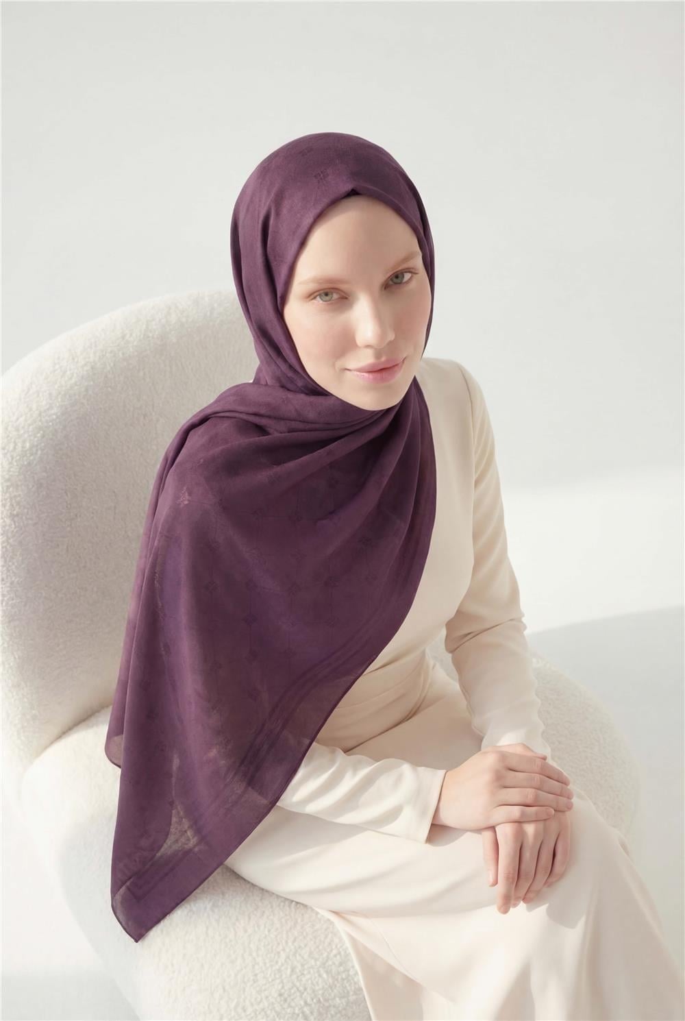Pamuk Polyester Liva Şal Patlıcan Moru Nefes Alan Dokulu 90x200