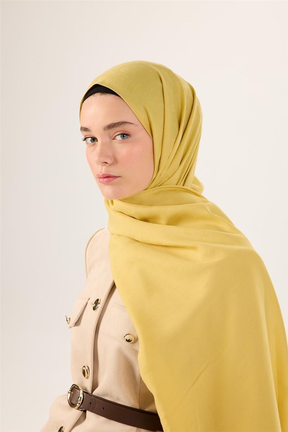 Pamuk Polyester Liva Şal Sarı Dokulu Nefes Alan Doğal Yapılı 90x200