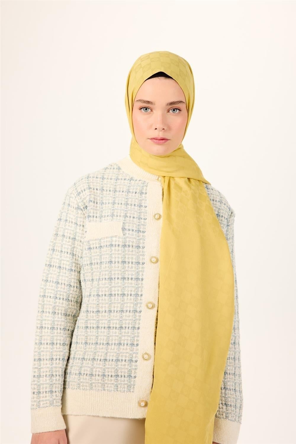 Pamuk Polyester Liva Şal Sarı Dokulu Nefes Alan 90x200
