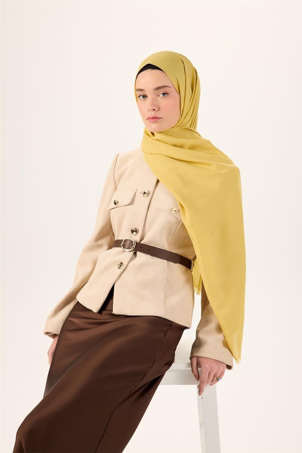 Pamuk Polyester Liva Şal Sarı Dokulu Nefes Alan Doğal Yapılı 90x200