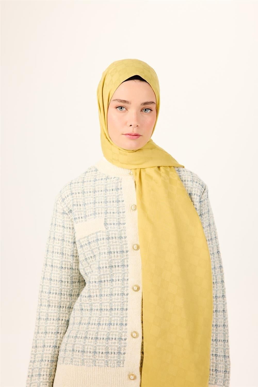 Pamuk Polyester Liva Şal Sarı Dokulu Nefes Alan 90x200