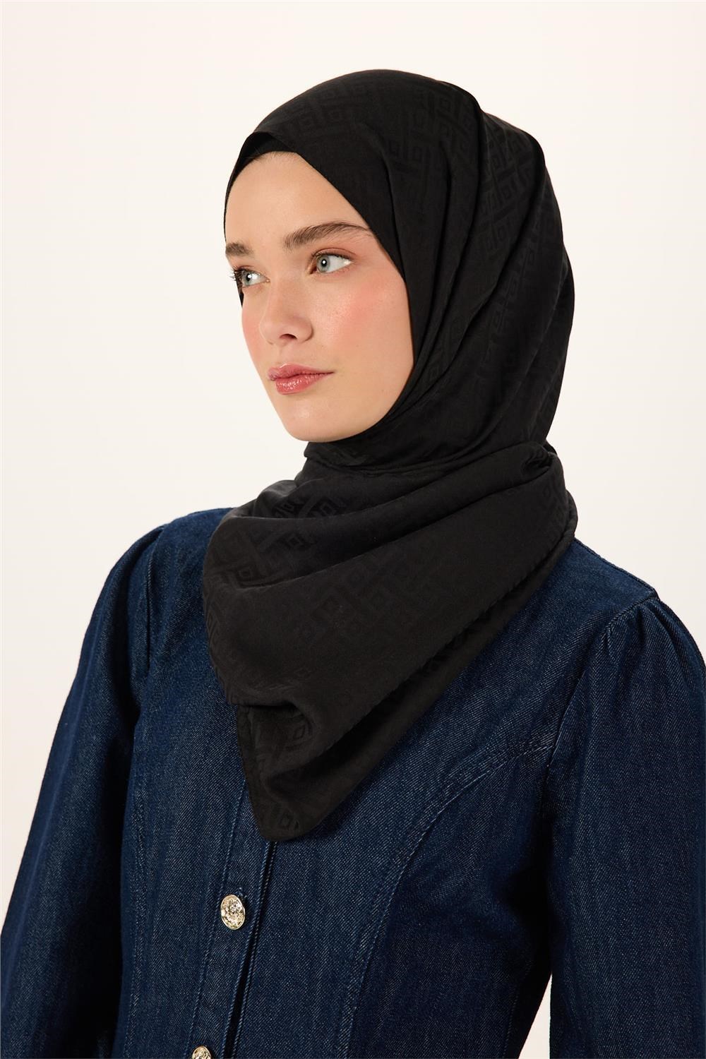 Pamuk Polyester Liva Şal Siyah Dokulu Nefes Alan Doğal Yapılı 90x200