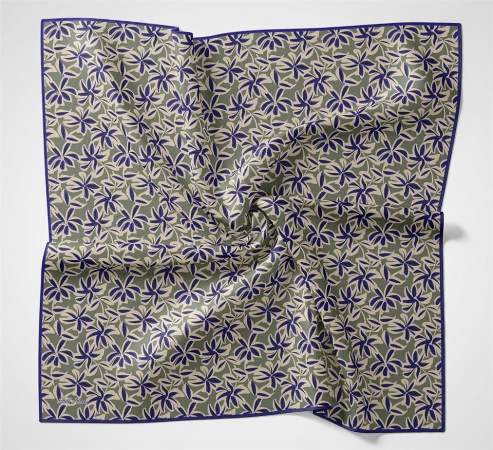 Pamuk Polyester Soft Eşarp Açık Asker Yeşili Flora Desenli Kaymaz Dokulu 90x90