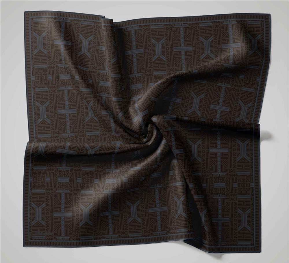 Pamuk Polyester Soft Eşarp Açık Kahverengi Geometrik Desenli Kaymaz Dokulu Tok Duruşlu 90x90