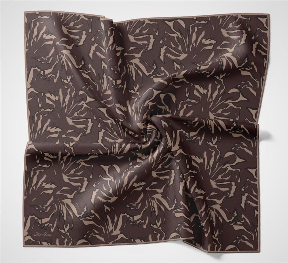 Pamuk Polyester Soft Eşarp Açık Kahverengi Soyut Desenli Tok Duruşlu 90x90