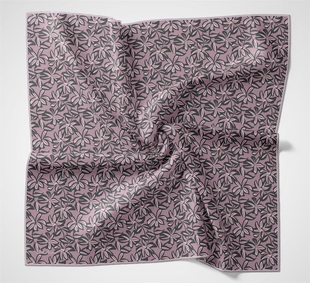 Pamuk Polyester Soft Eşarp Açık Pembe Flora Desenli Kaymaz Dokulu 90x90