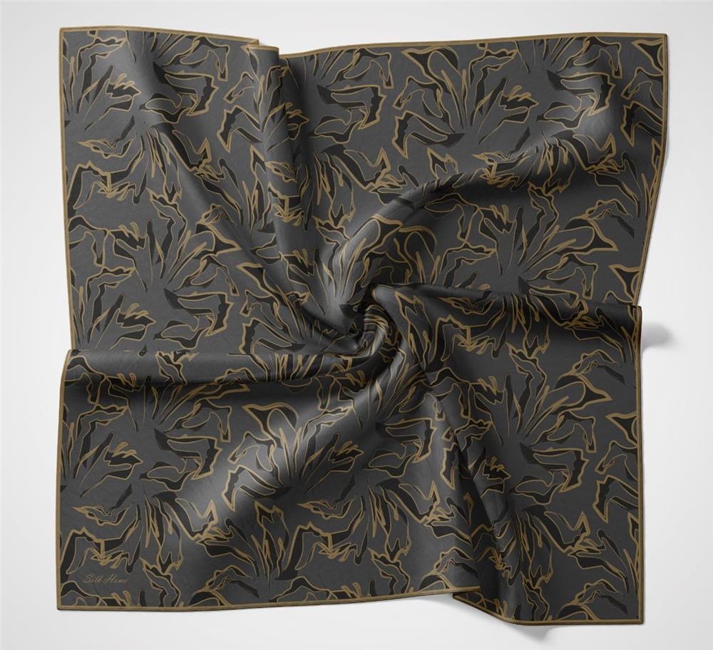 Pamuk Polyester Soft Eşarp Antrasit Soyut Desenli Nefes Alan Hafif 90x90