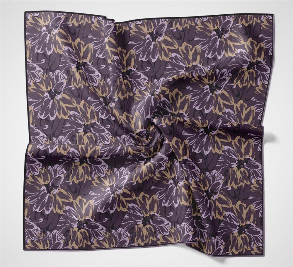 Pamuk Polyester Soft Eşarp Botanik Desen Mor 90*90