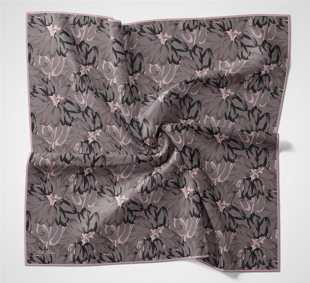 Pamuk Polyester Soft Eşarp Botanik Desen Soluk Mor 90*90