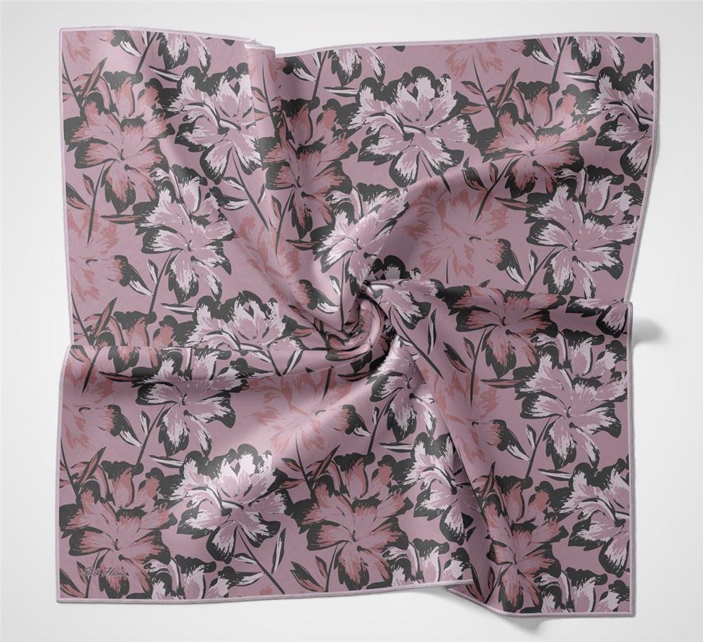 Pamuk Polyester Soft Eşarp Büyük Papatya Desen Toz Pembe 90x90