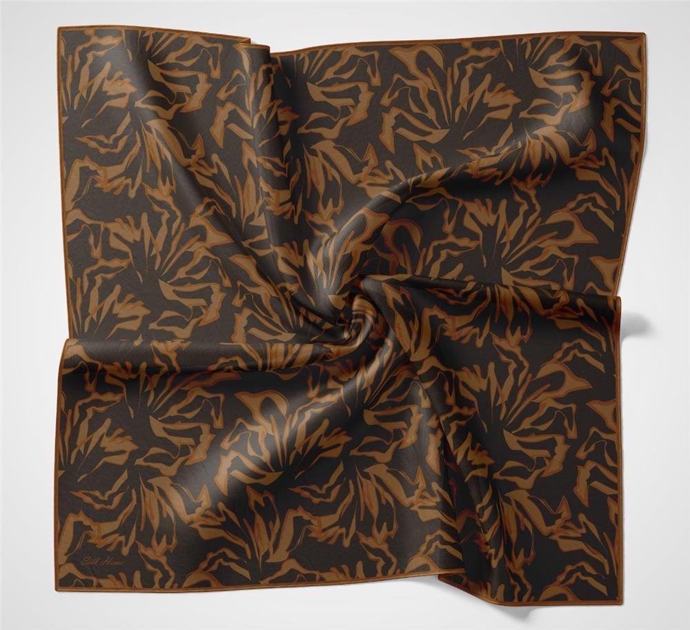 Pamuk Polyester Soft Eşarp Dumanlı Siyah Soyut Desenli Tok Duruşlu 90x90
