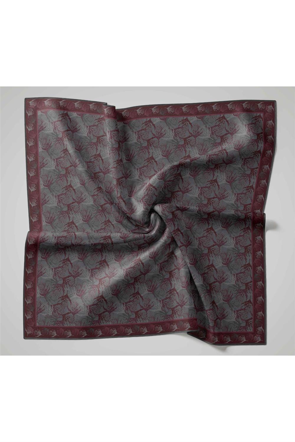 Pamuk Polyester Soft Eşarp Eflatun  Yaprak Desen 90*90